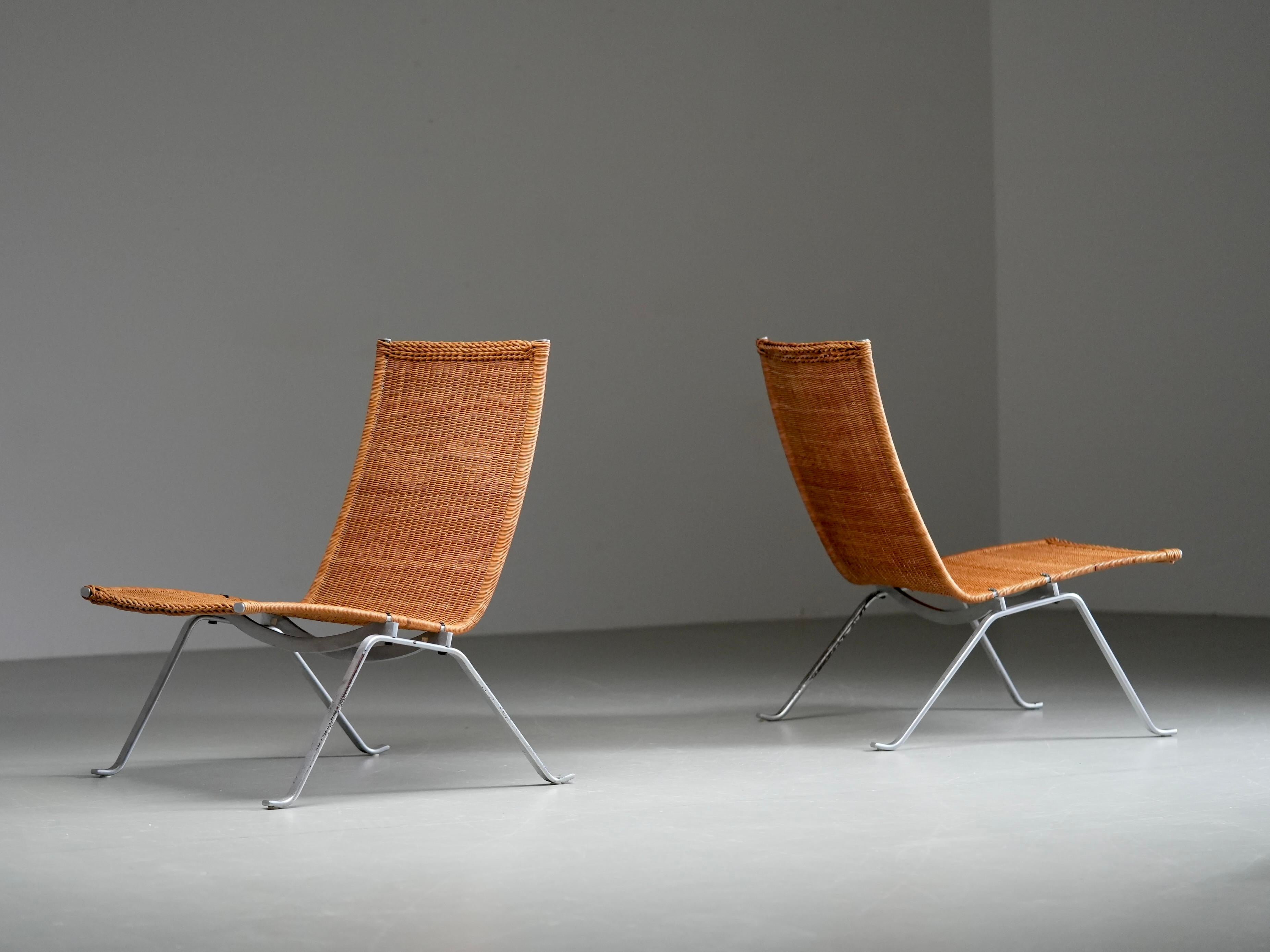 Woven Set of 2 PK 22 Chairs by Poul Kjaerholm for E. Kold Christensen, Denmark, 1955 For Sale