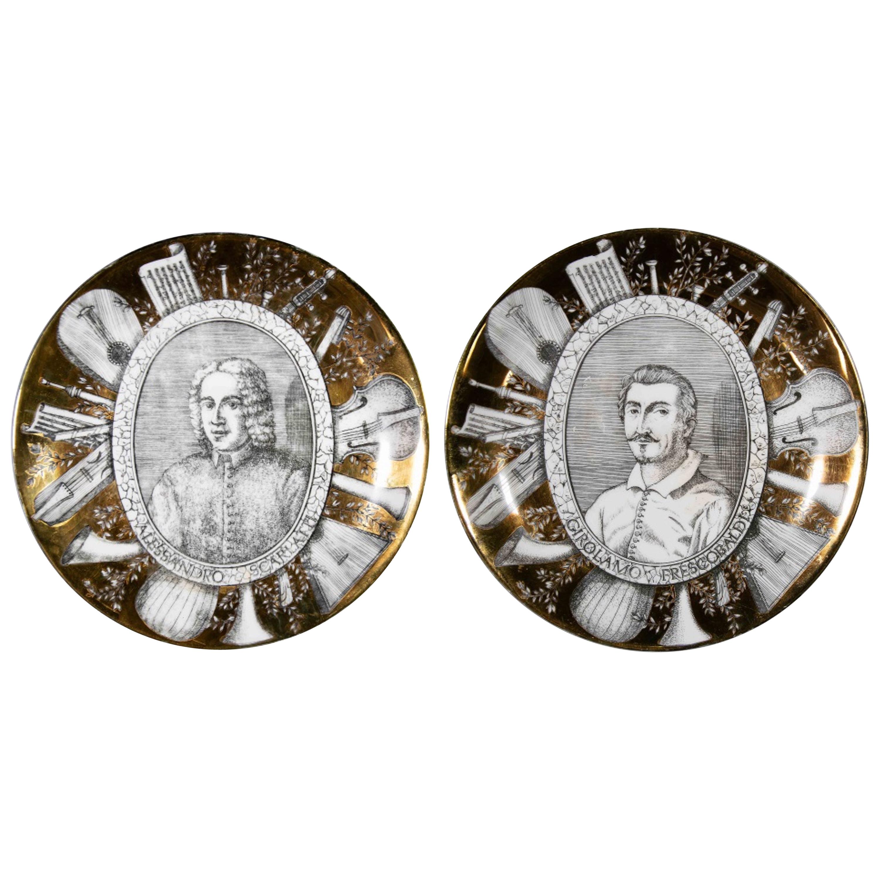 Set of Two Plates "Grandi Maestri" by P. Fornasetti, 1967 For Sale