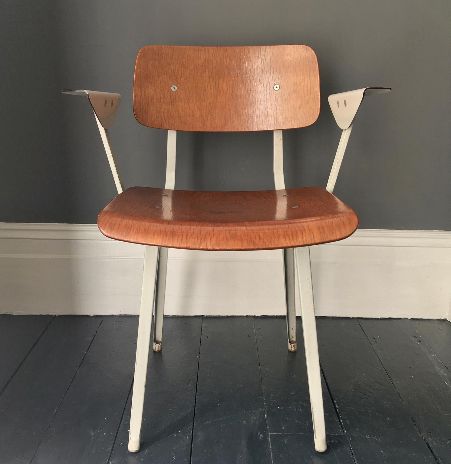 Mid-Century Modern Set of Two Plywood Revolt Chairs with White Arms, by Friso Kramer, Netherlands