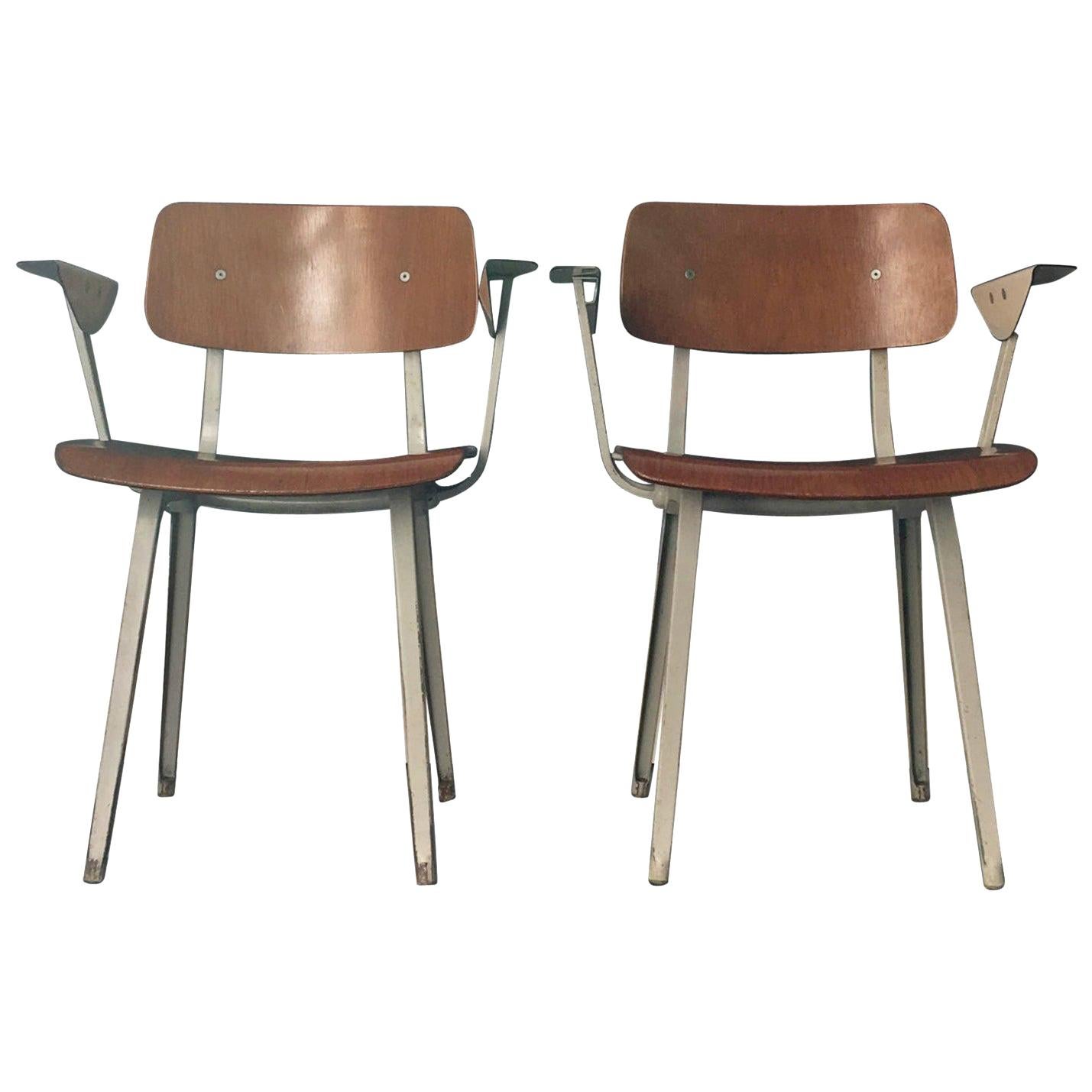 Set of Two Plywood Revolt Chairs with White Arms, by Friso Kramer, Netherlands