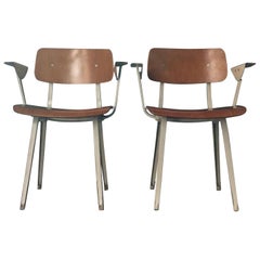 Set of Two Plywood Revolt Chairs with White Arms, by Friso Kramer, Netherlands