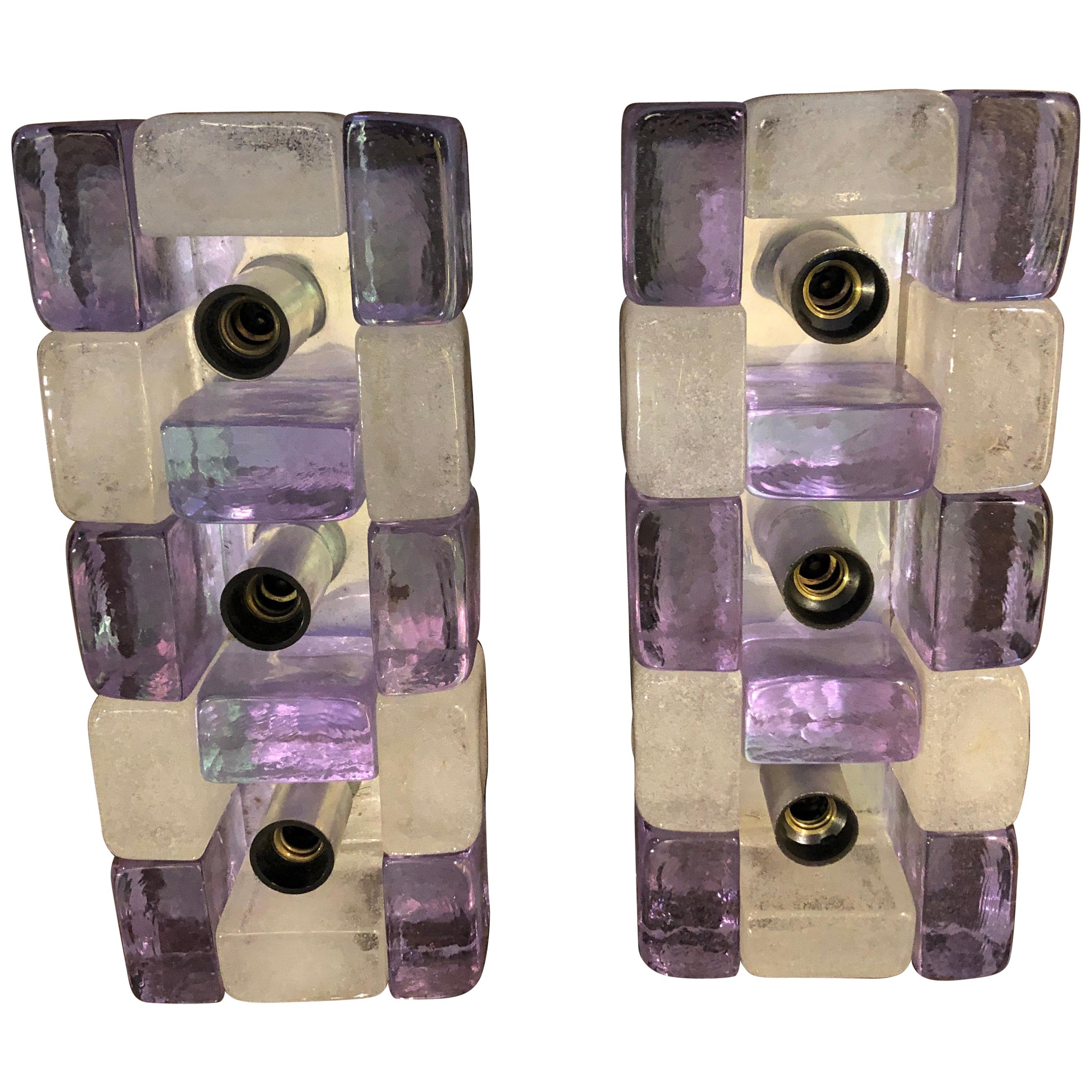 Set of Two Poliarte Mid-Century Modern Murano Glass Wall Sconces, circa 1960