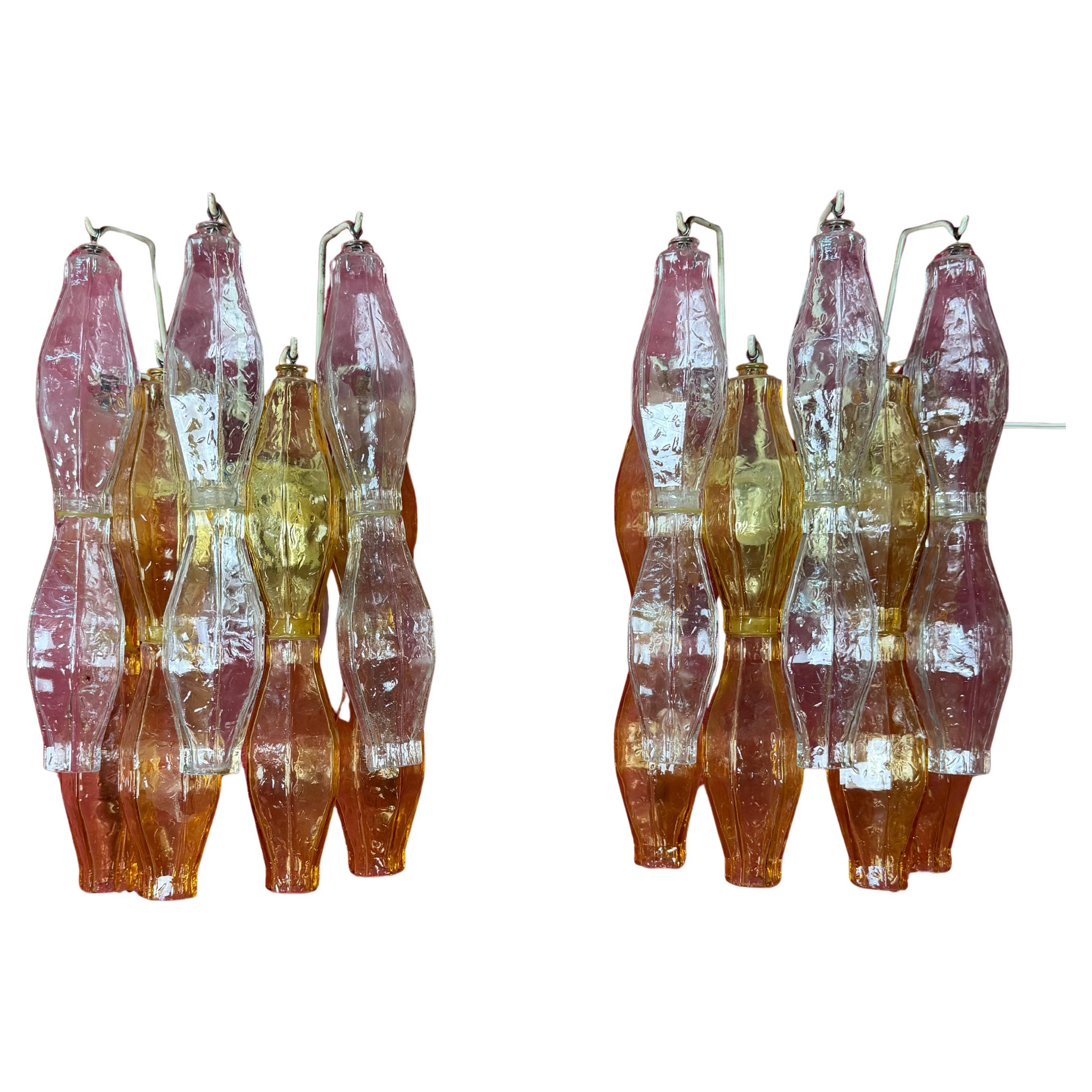 Set of two "Poliedri" Murano glass Wall Lamps attributed to Venini, 1950s For Sale
