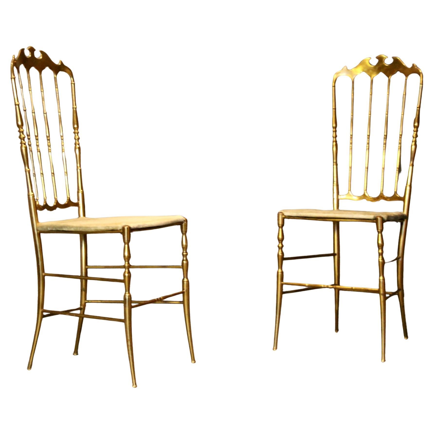 Set of Two Polished Brass Chiavari Chairs For Sale