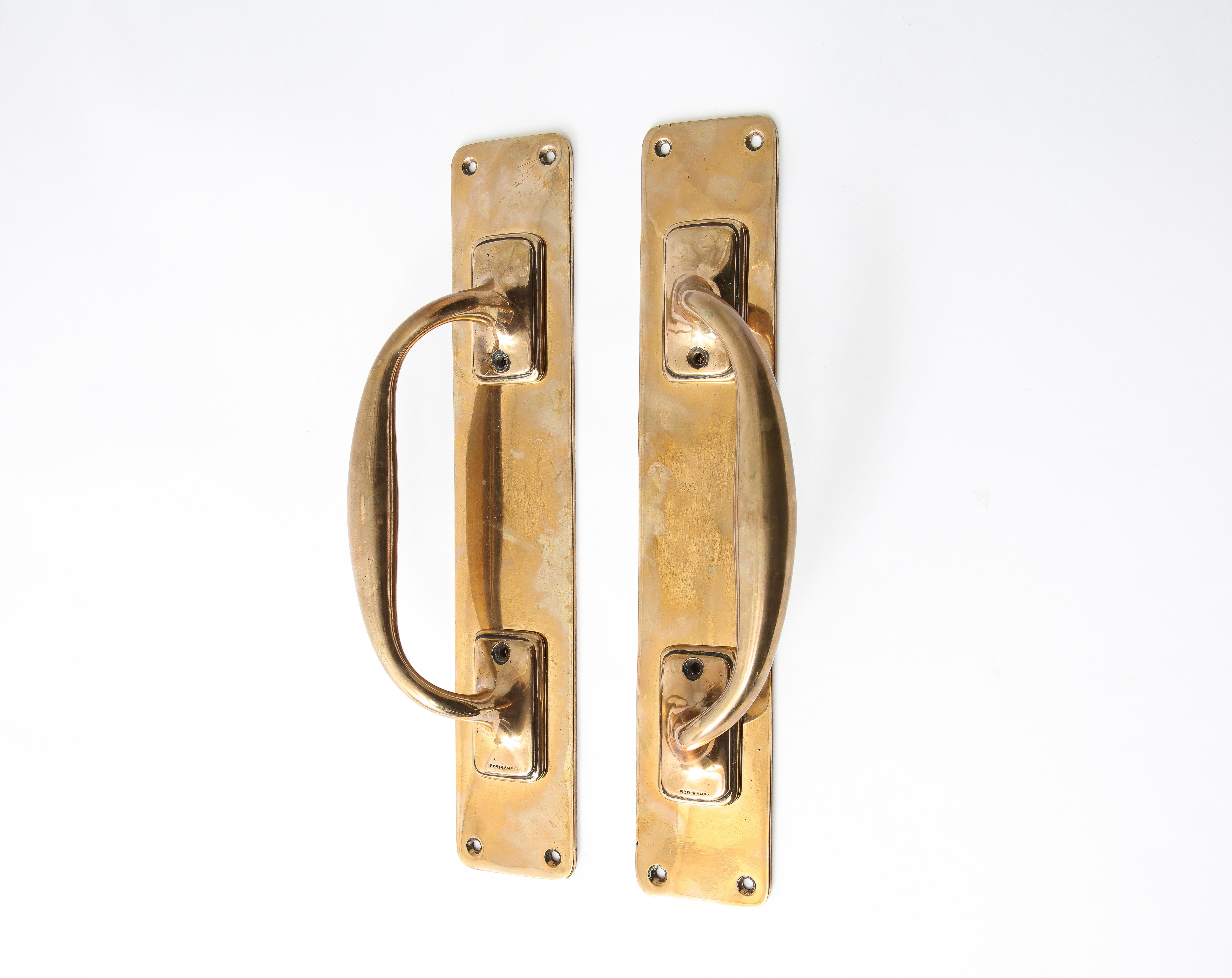 Set of Two Polished Bronze Vintage English Door Pulls In Excellent Condition In New York, NY