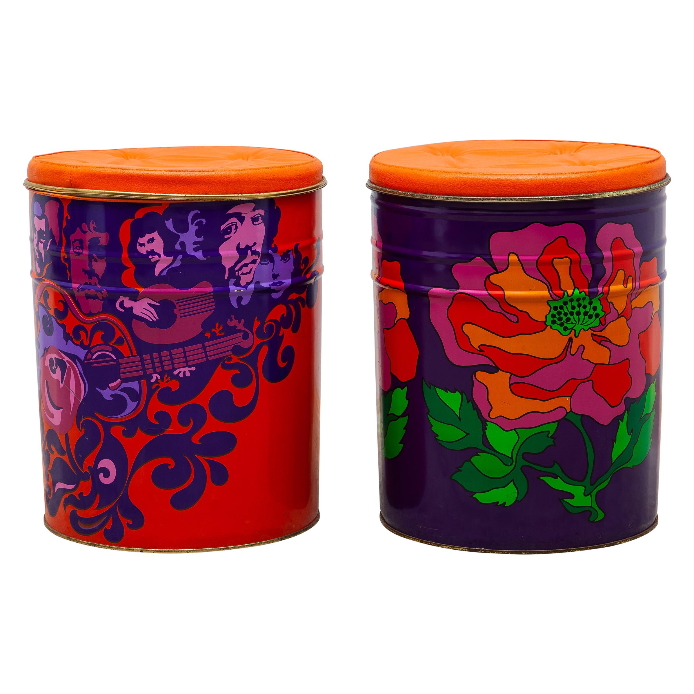 Set of Two Pop-Art, Flower Power Stools, 1960s For Sale