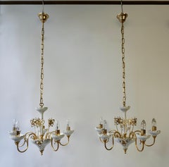 Two Porcelain and Brass Butterfly Chandeliers