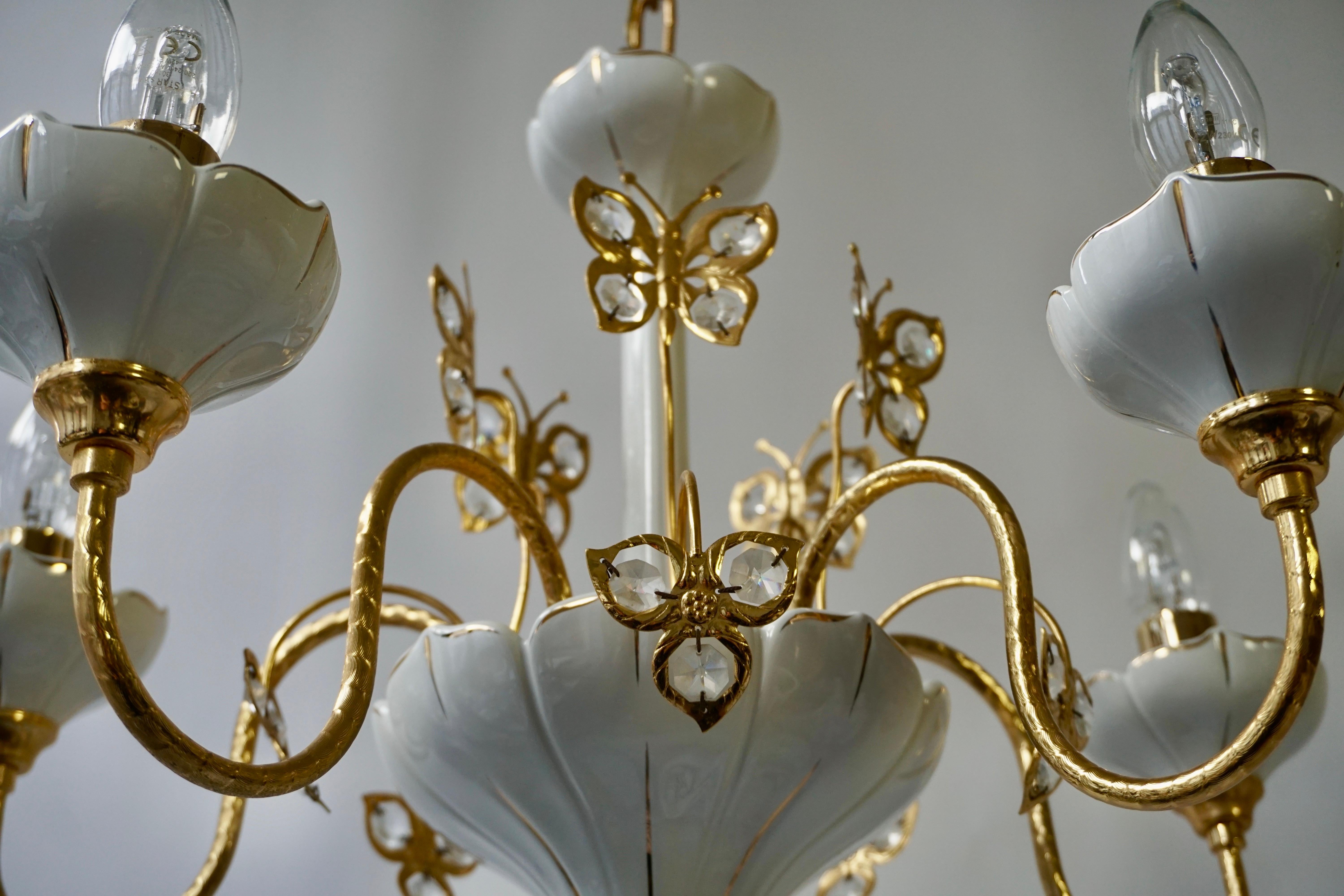 Two Porcelain and Brass Butterfly Chandeliers For Sale 1