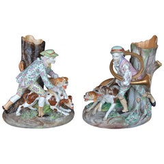 Set of Two Porcelain Hunting Dog Vases