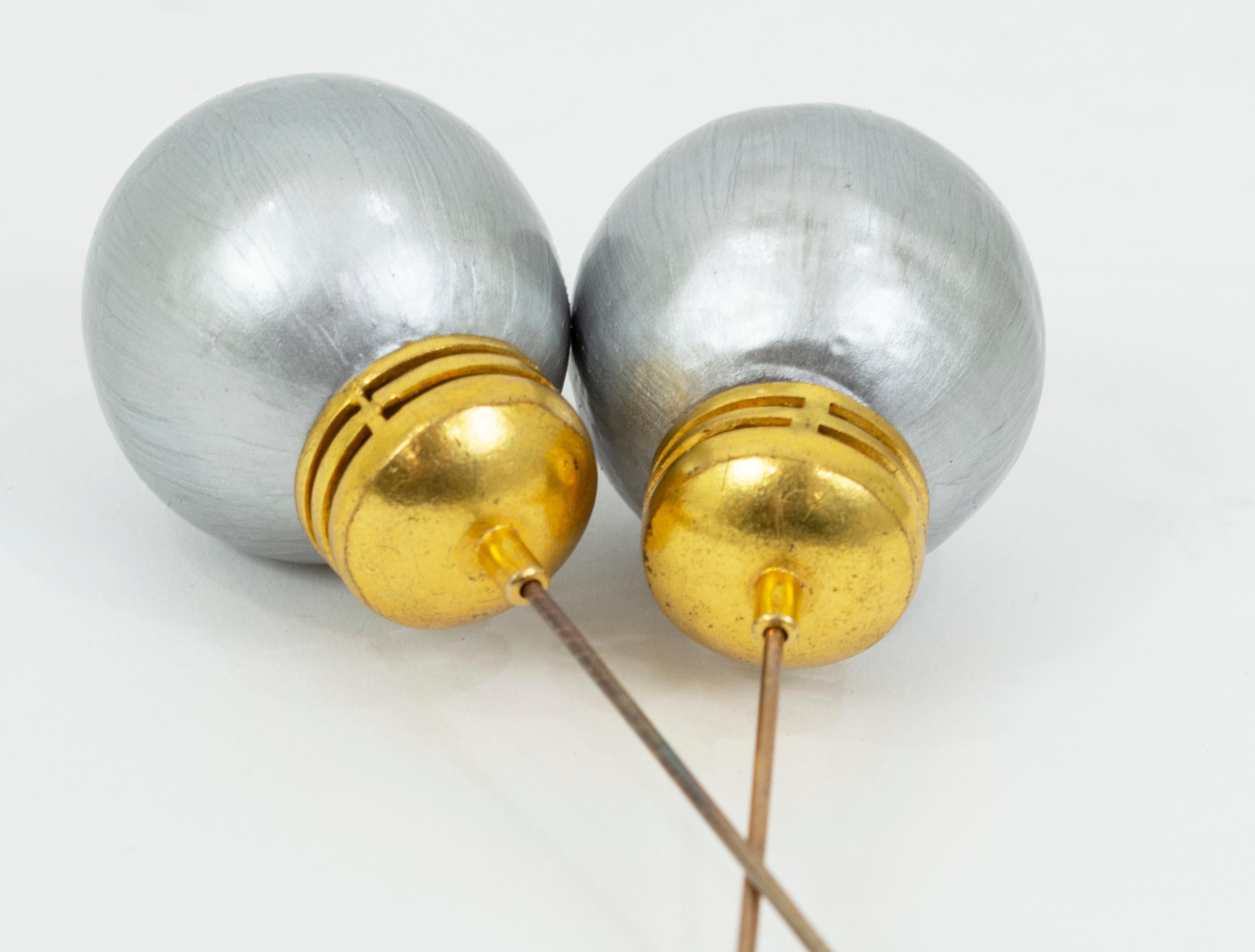 Set of Two Post Modern Silver Metallic Enamel Light Bulb Hat Pins - 5