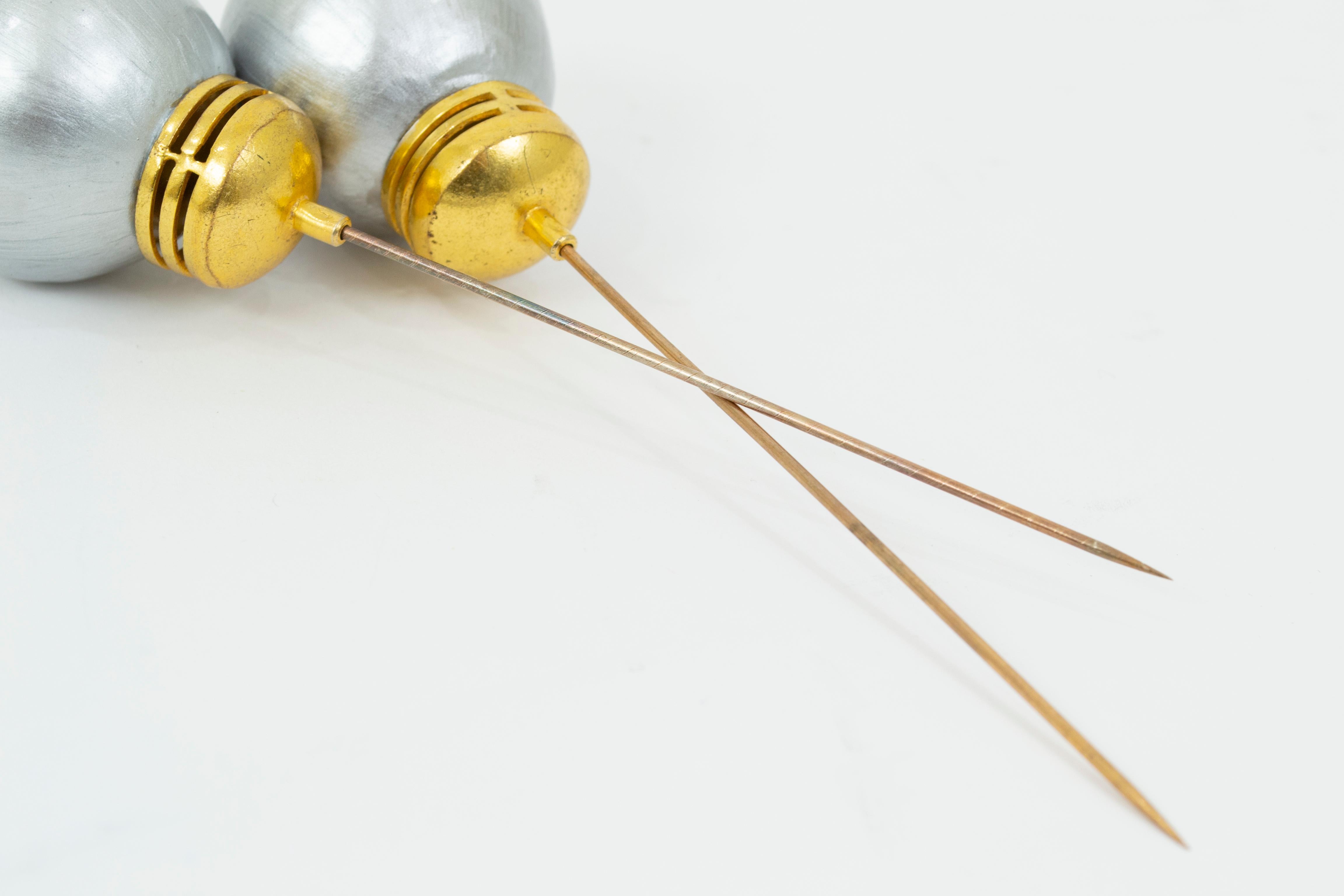 Women's Set of Two Post Modern Silver Metallic Enamel Light Bulb Hat Pins - 5