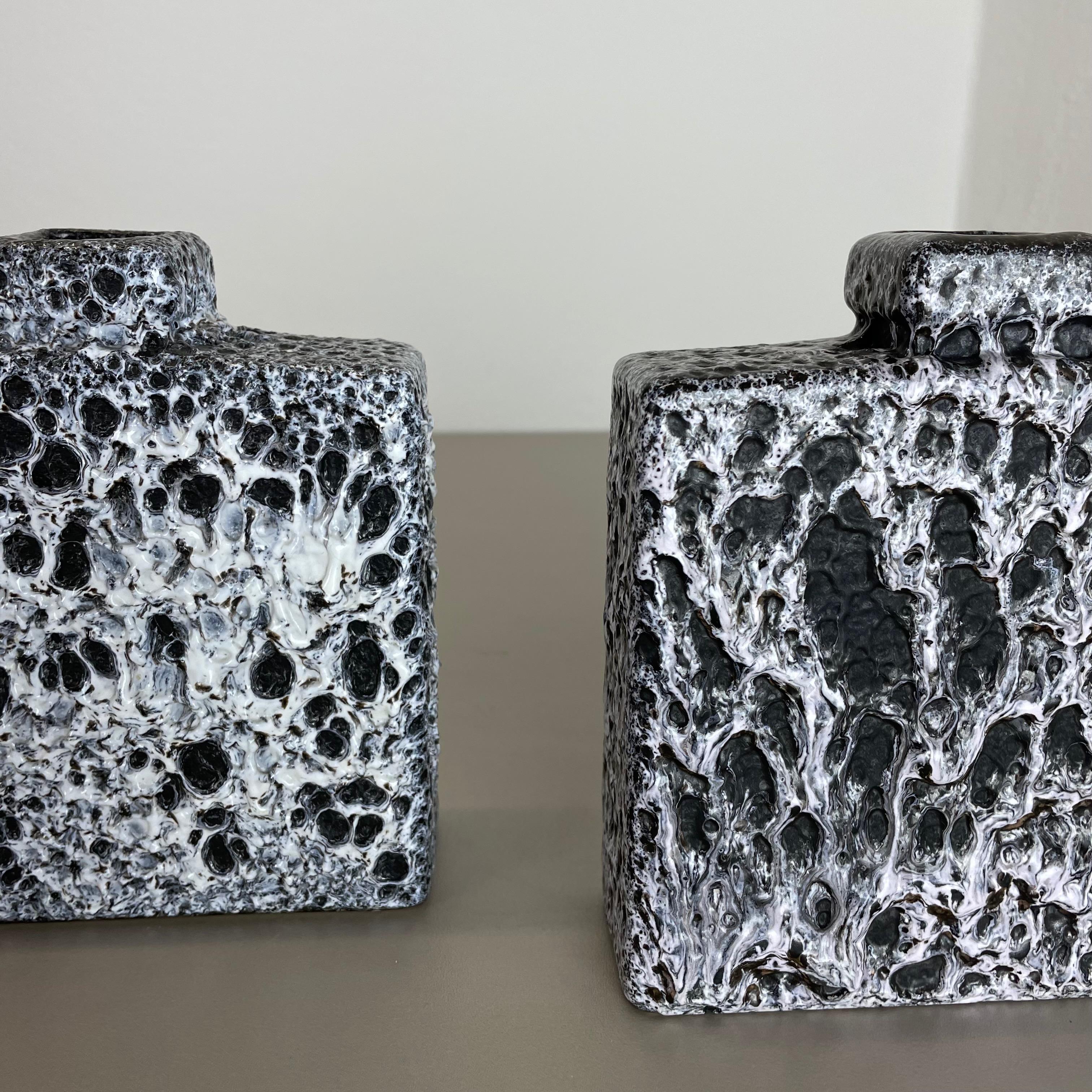 Set of Two Pottery Fat Lava Cubic Vases 