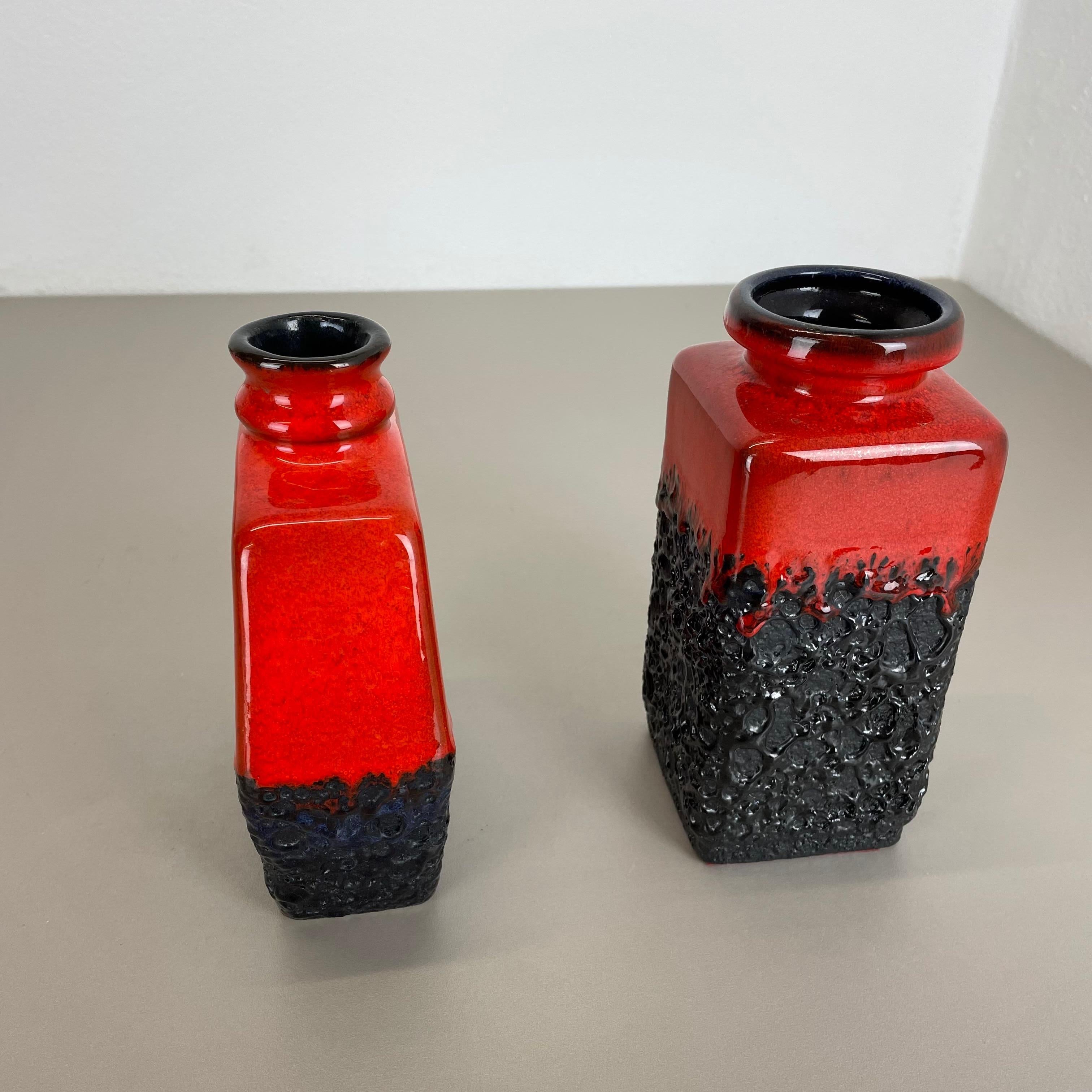 Set of Two Pottery Fat Lava Cubic Vases 