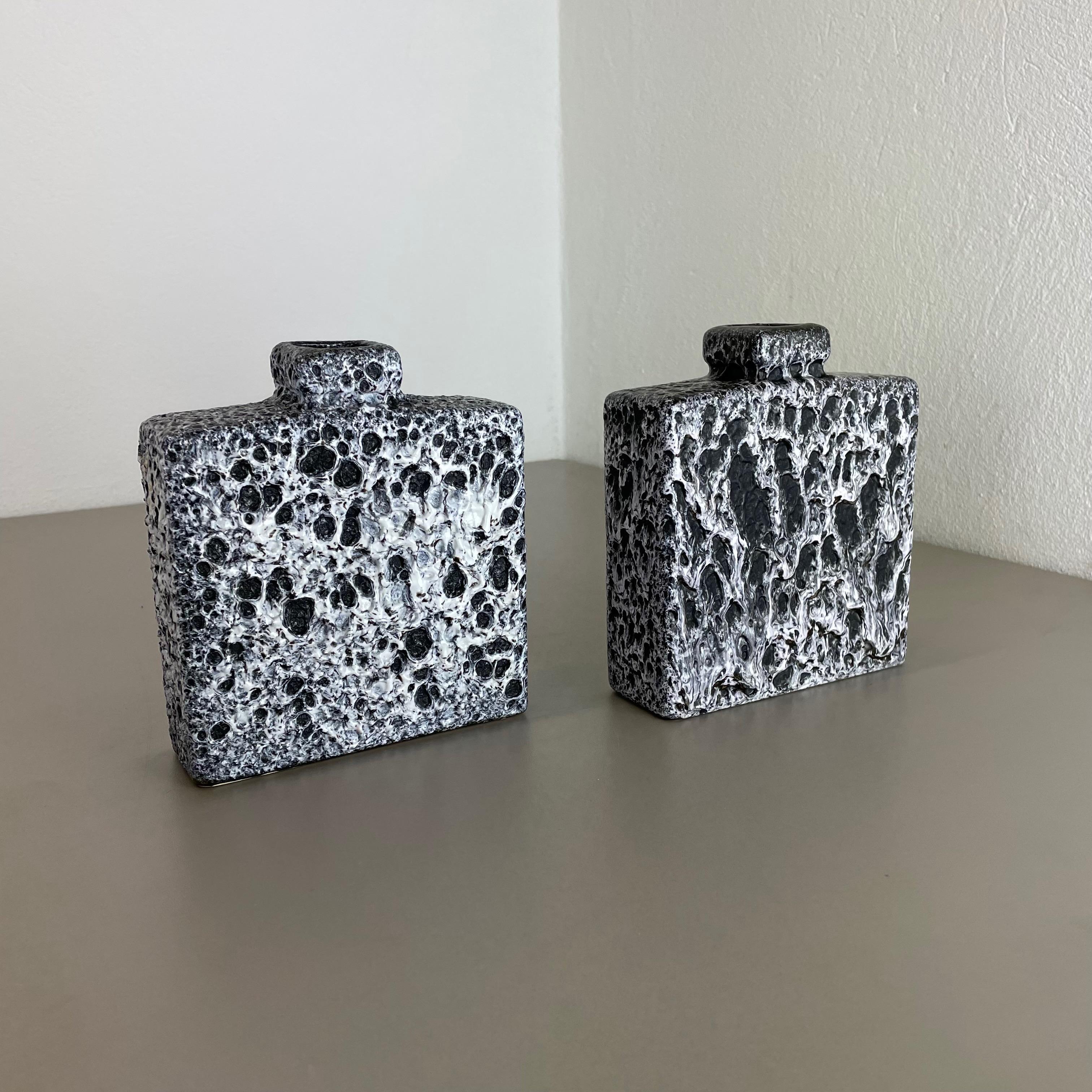 Mid-Century Modern Set of Two Pottery Fat Lava Cubic Vases 