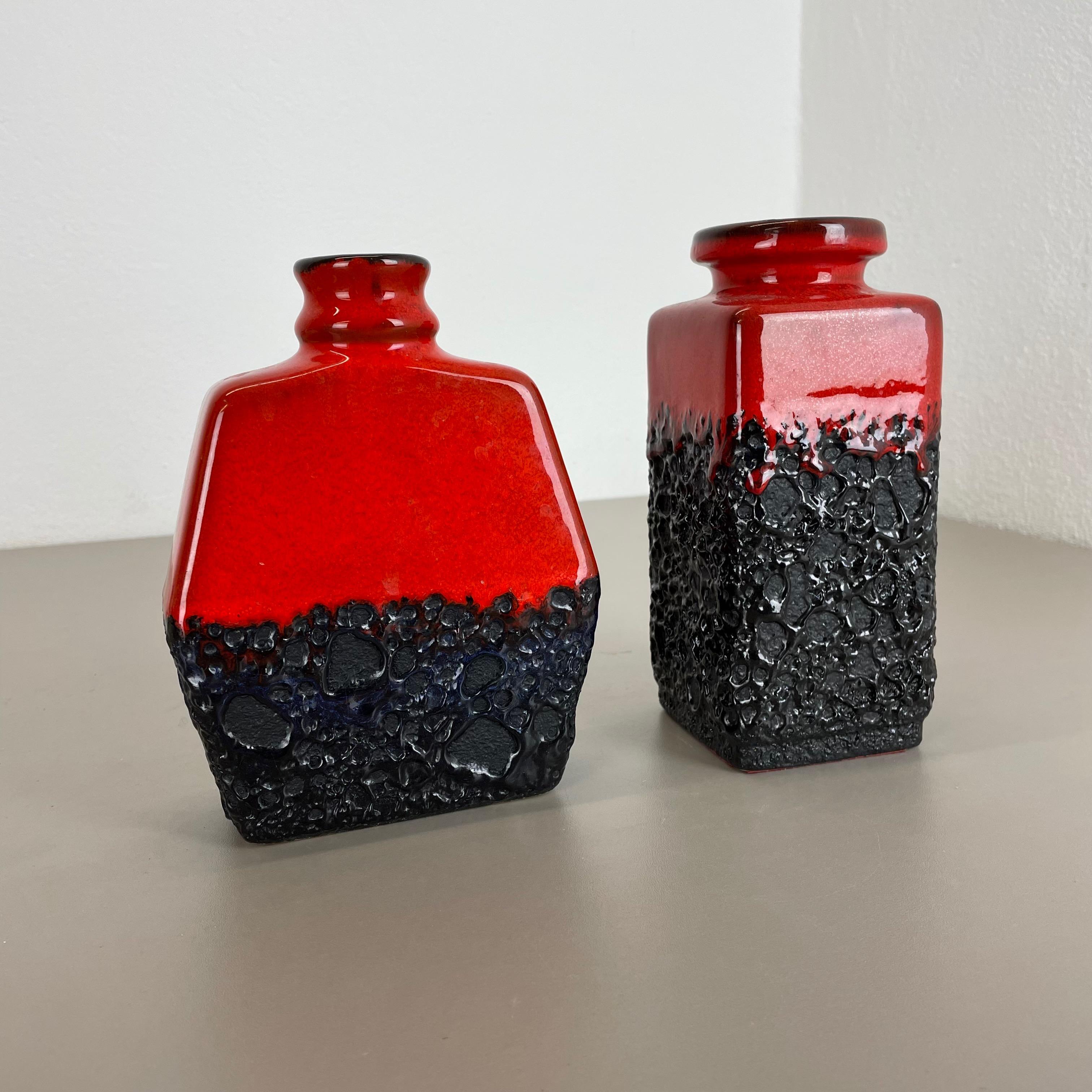 Set of Two Pottery Fat Lava Cubic Vases 