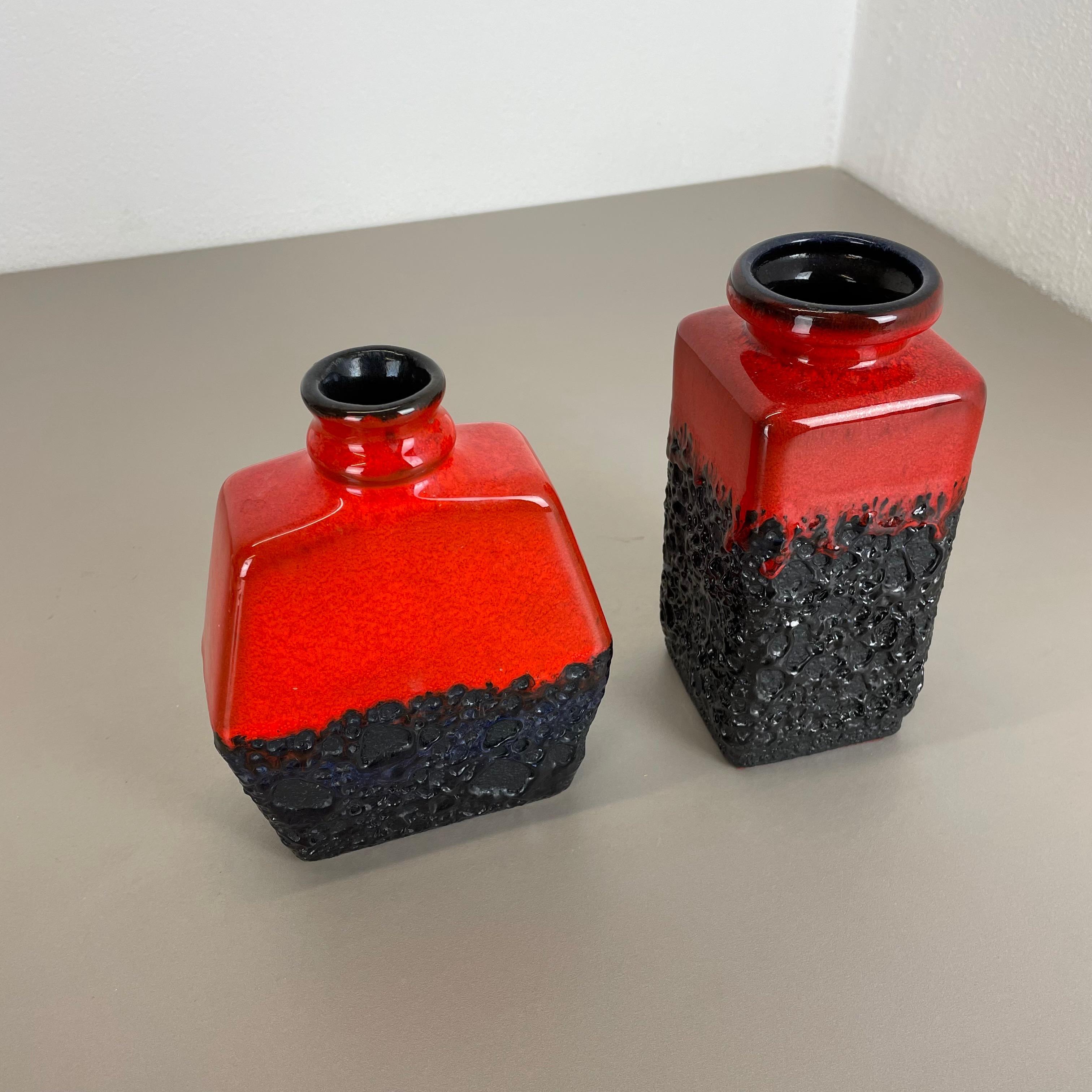 20th Century Set of Two Pottery Fat Lava Cubic Vases 