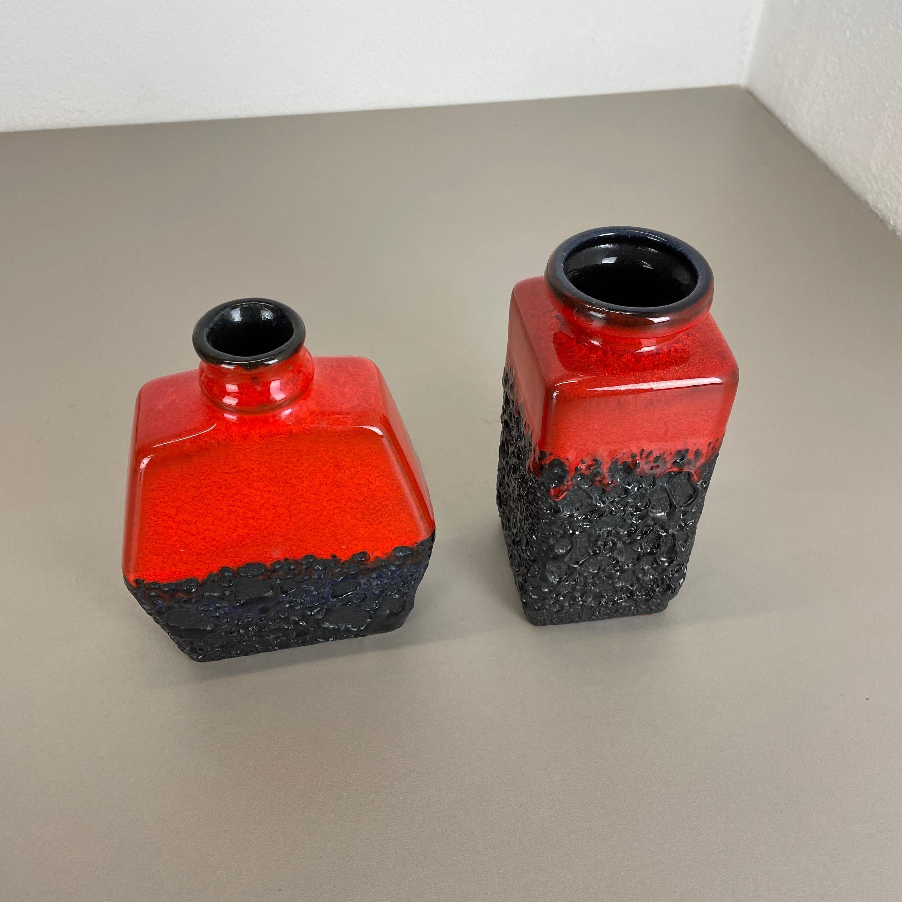Ceramic Set of Two Pottery Fat Lava Cubic Vases 