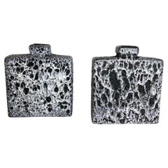 Retro Set of Two Pottery Fat Lava Cubic Vases "Black-White" by Jopeko, Germany, 1970s