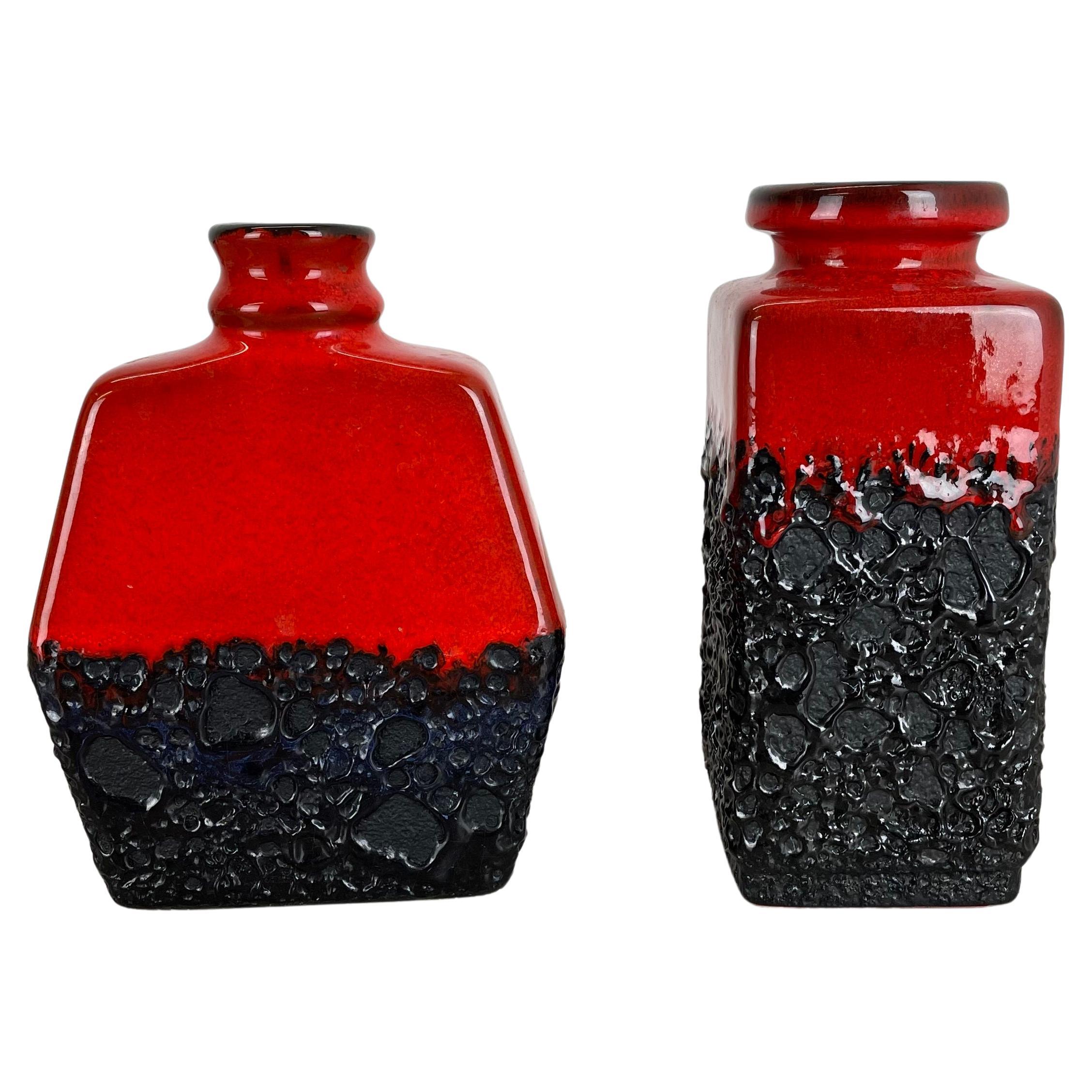 Set of Two Pottery Fat Lava Cubic Vases "Black-White" by Jopeko, Germany, 1970s For Sale
