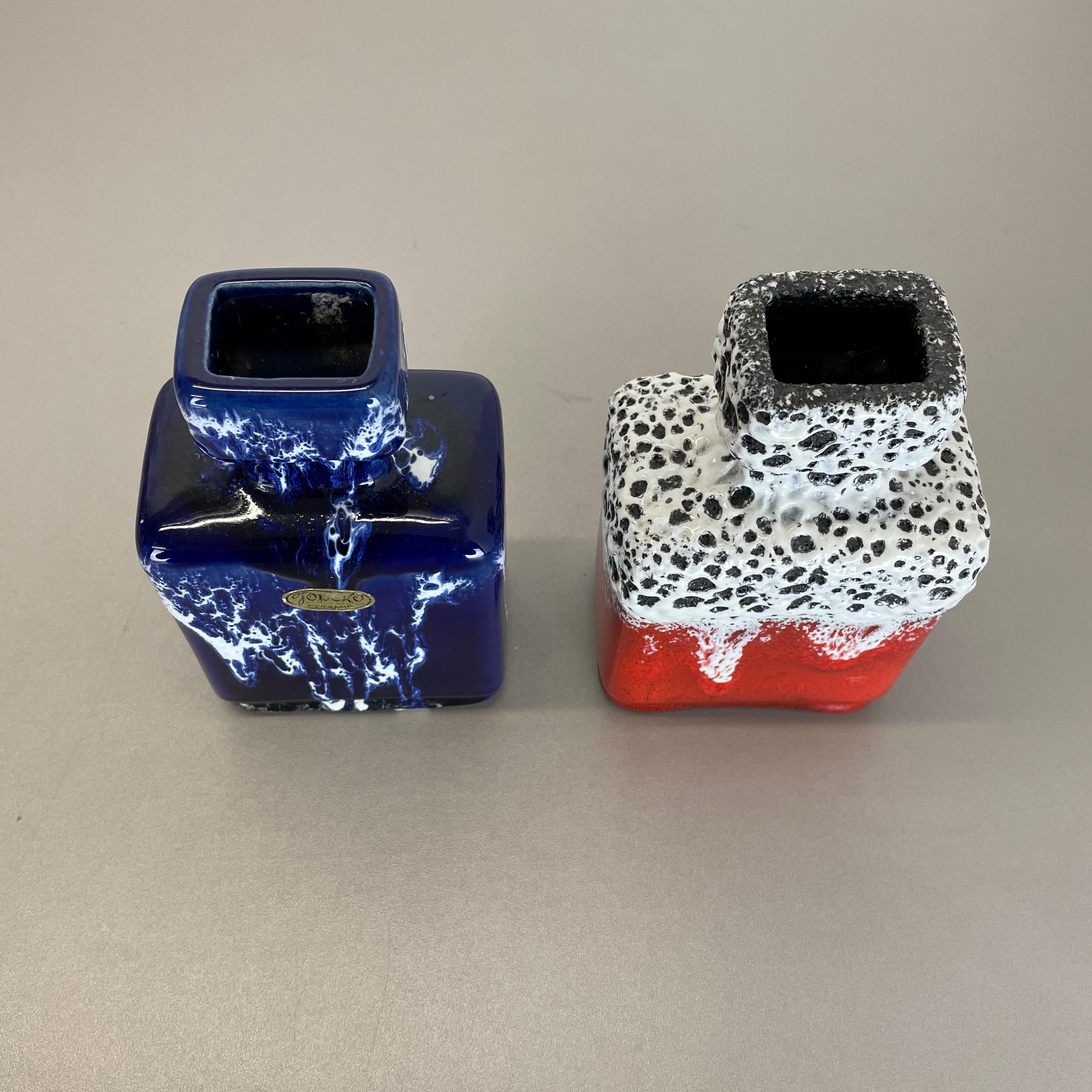 Set of Two Pottery Fat Lava Glaze WGP Vases 