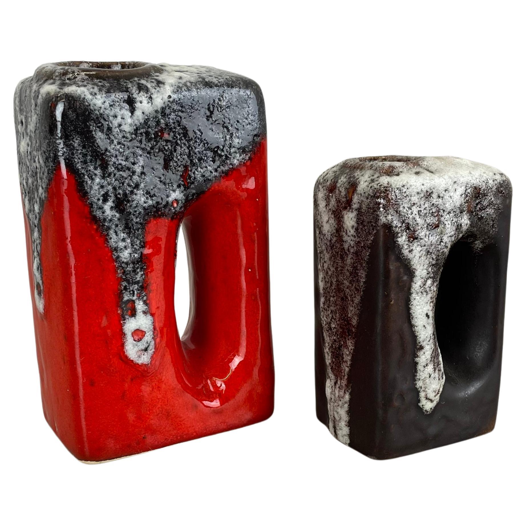 Set of two Pottery Fat Lava "HOLE" Vases by Übelacker Ceramics, Germany, 1970 For Sale
