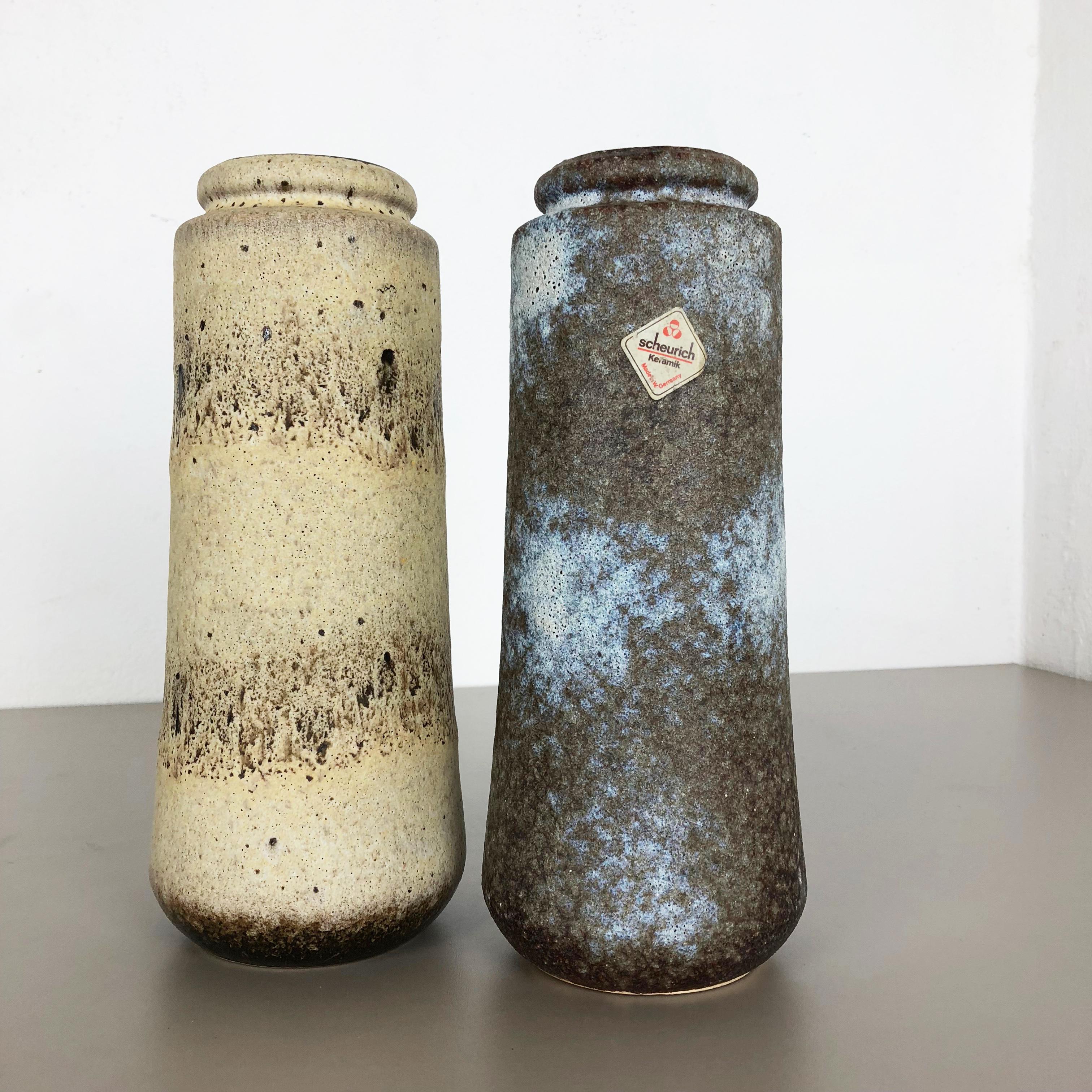 Mid-Century Modern Set of Two Pottery Fat Lava Vases 
