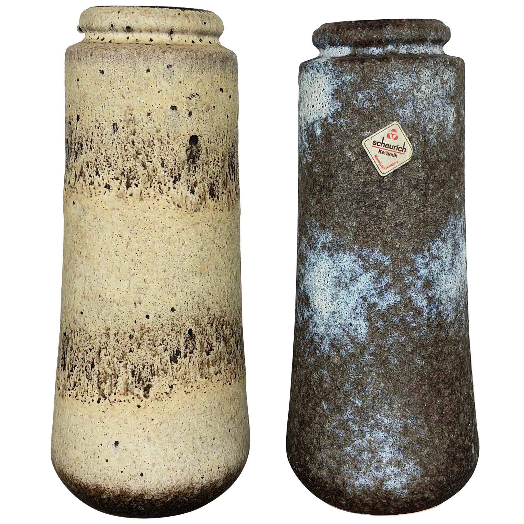 Set of Two Pottery Fat Lava Vases "206-26" Made by Scheurich, Germany, 1970s For Sale