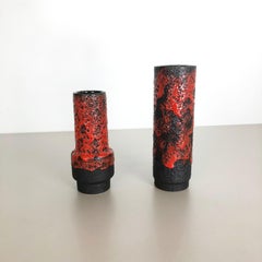 Set of Two Pottery Fat Lava Vases "black-red" by Jopeko, Germany, 1970s