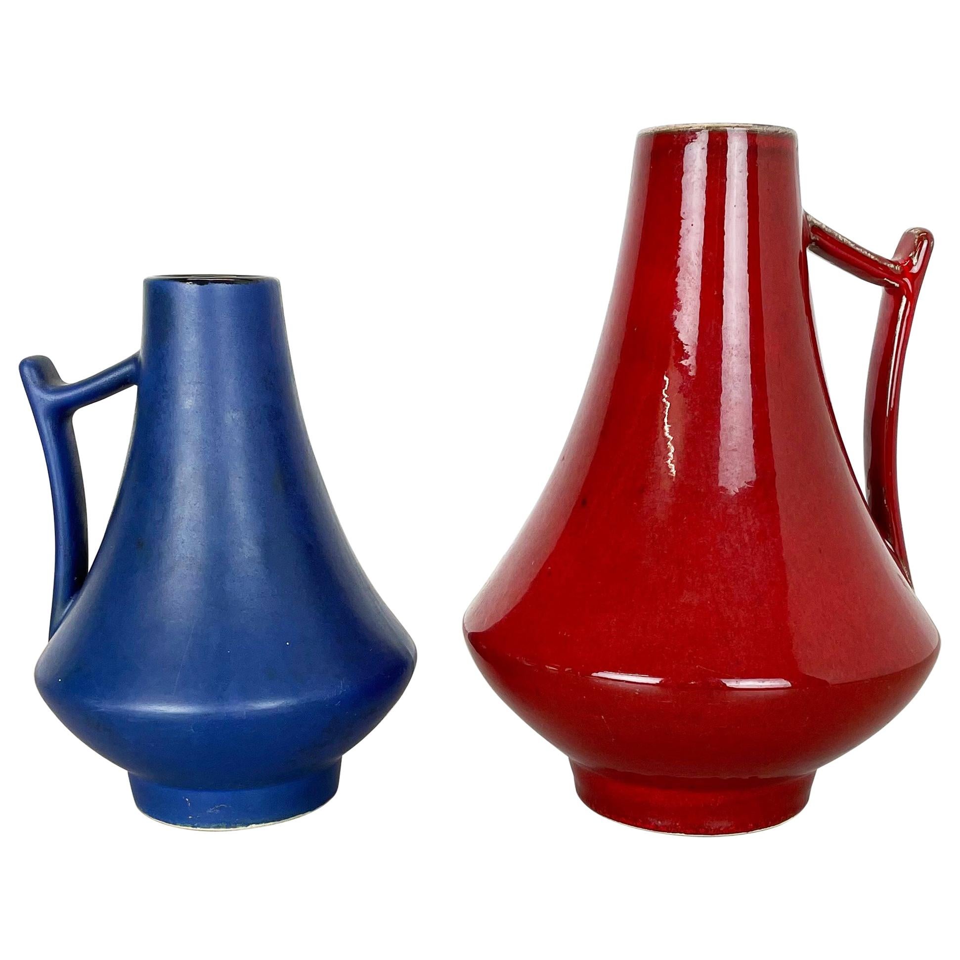 Set of Two Pottery Fat Lava Vases "black-red" by Jopeko, Germany, 1970s For Sale