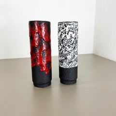 Set of Two Pottery Fat Lava Vases "Black-red-white" by Jopeko, Germany, 1970s