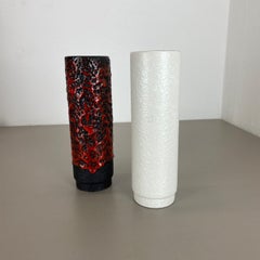 Set of Two Pottery Fat Lava Vases "Black-red-white" by Jopeko, Germany, 1970s