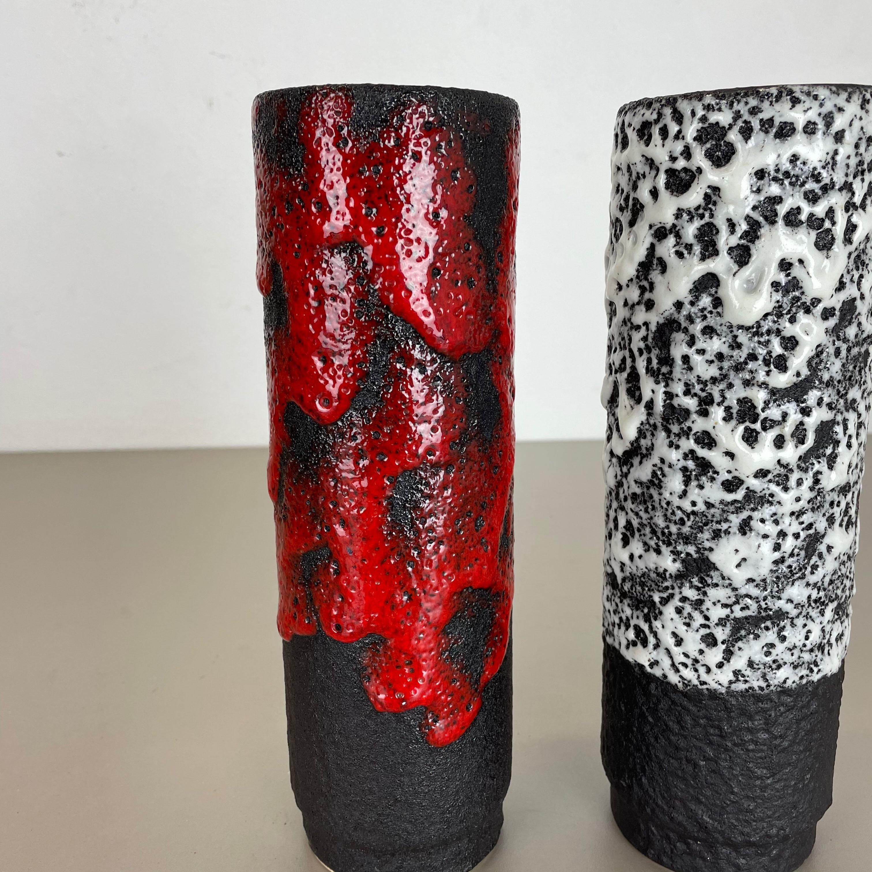 Ceramic Set of Two Pottery Fat Lava Vases 