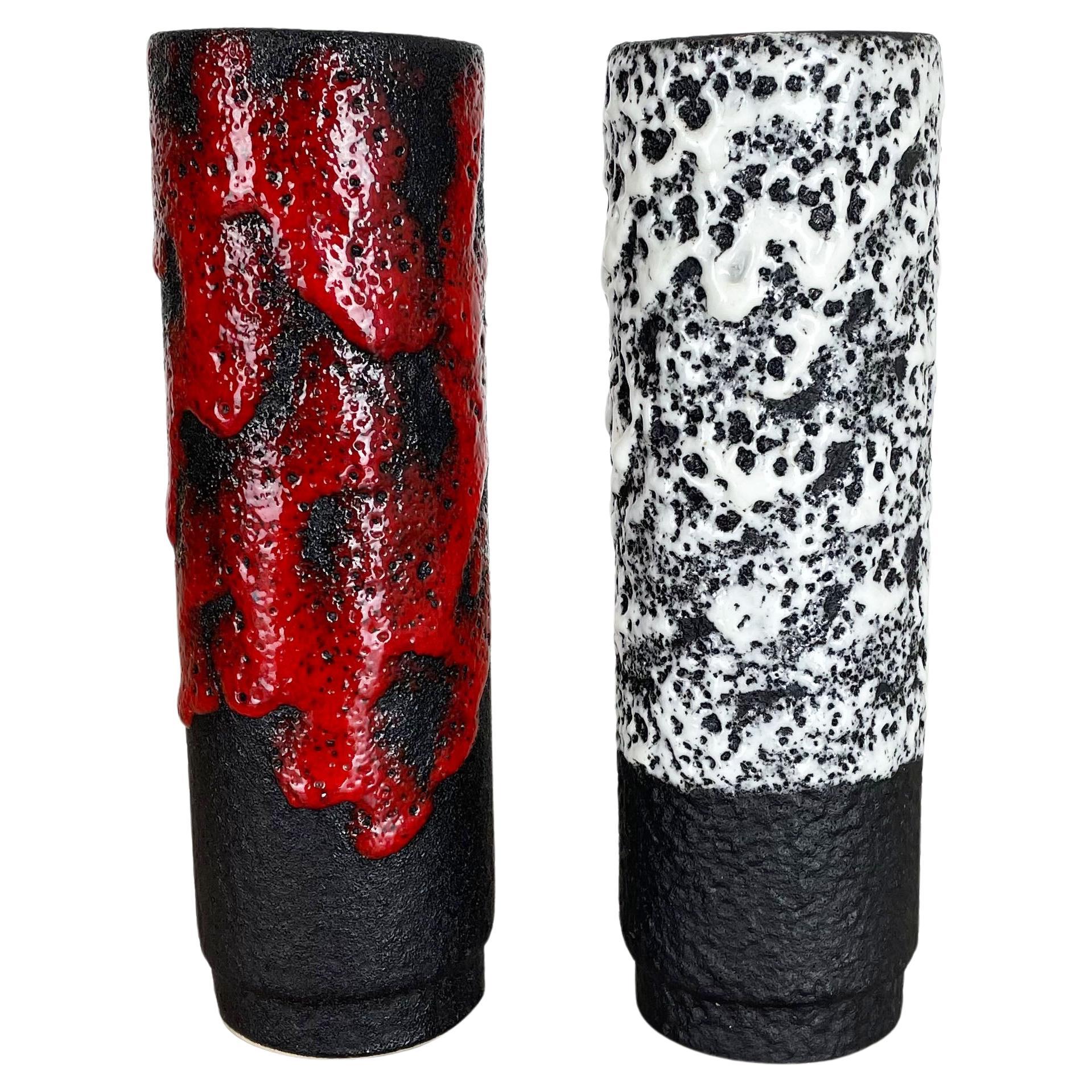 Set of Two Pottery Fat Lava Vases "Black-red-white" by Jopeko, Germany, 1970s For Sale