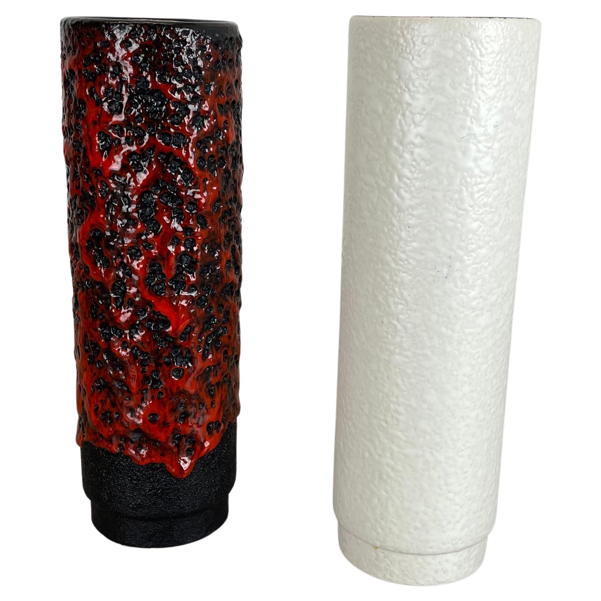 Set of Two Pottery Fat Lava Vases "Black-red-white" by Jopeko, Germany, 1970s For Sale