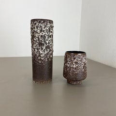 Set di due vasi in ceramica grassa "Crusty Brown-White" di Jopeko, Germania, anni '70