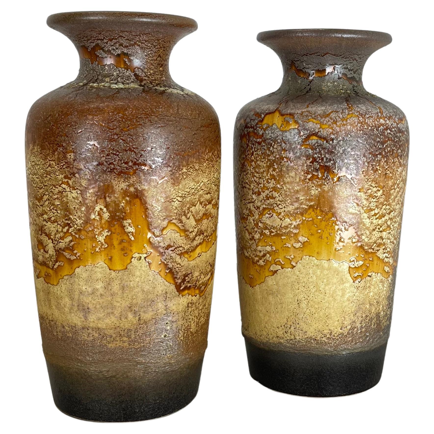 Set of Two Pottery Fat Lava Vases "Desert" by Scheurich, Germany, 1970s For Sale