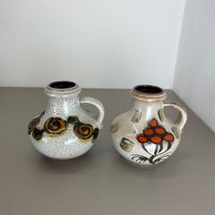 Set of Two Pottery Fat Lava Vases "FLORAL" by Scheurich, Germany, 1970s