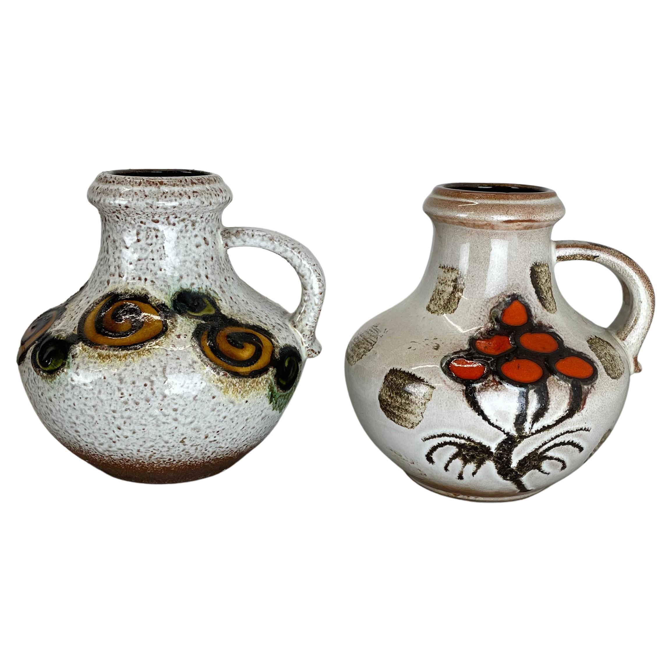 Ensemble de deux vases en poterie lave grasse FLORAL de Scheurich, Allemagne, 1970