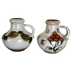 Vintage Set of Two Pottery Fat Lava Vases "FLORAL" by Scheurich, Germany, 1970s