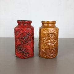Set of Two Pottery Fat Lava Vases Jura "282-20" Made by Scheurich, Germany 1970s