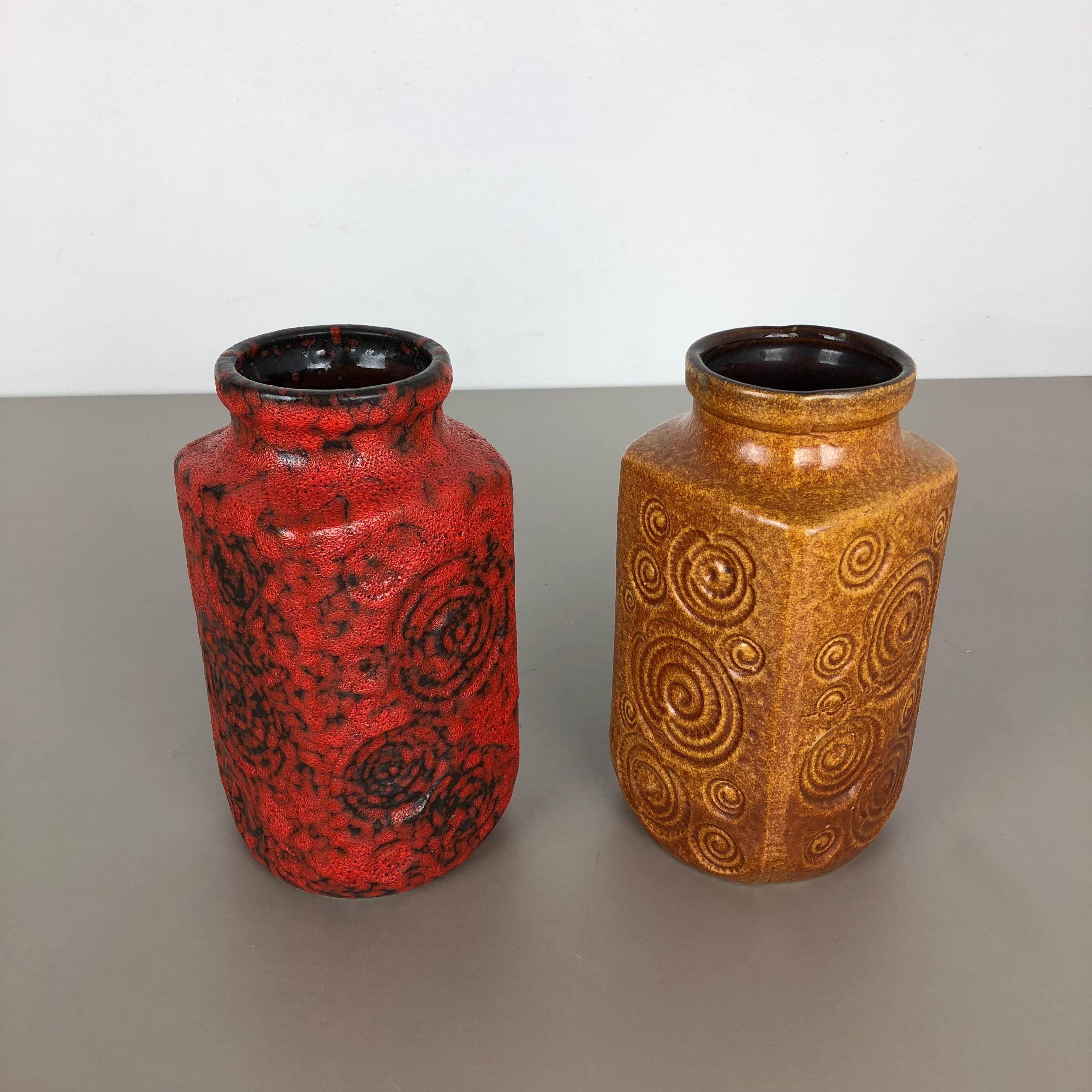 Mid-Century Modern Set of Two Pottery Fat Lava Vases Jura 