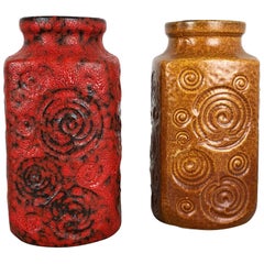 Ensemble de deux vases Jura « 282-20 » en poterie grasse fabriqués par Scheurich, Allemagne, années 1970