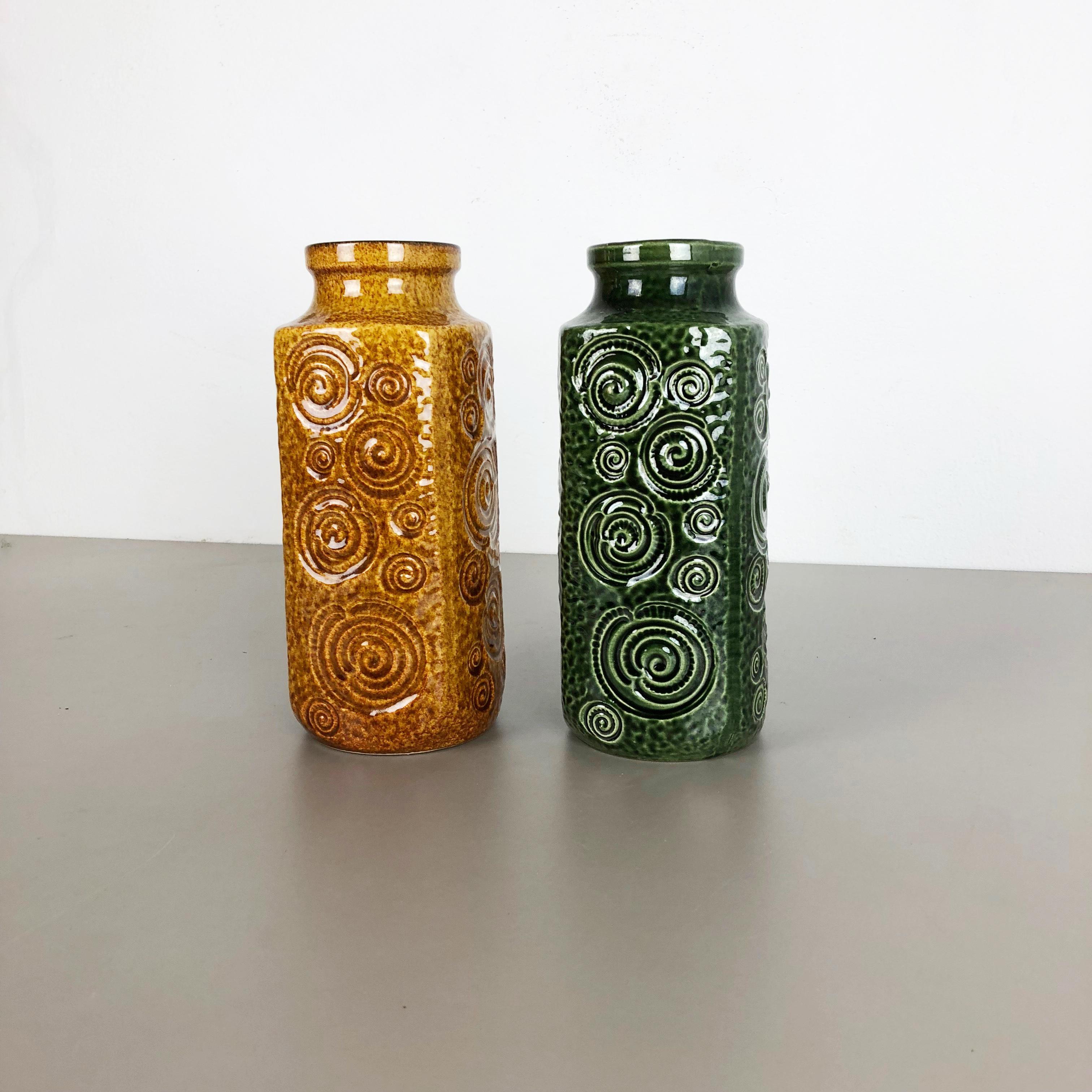 Mid-Century Modern Set of Two Pottery Fat Lava Vases Jura 