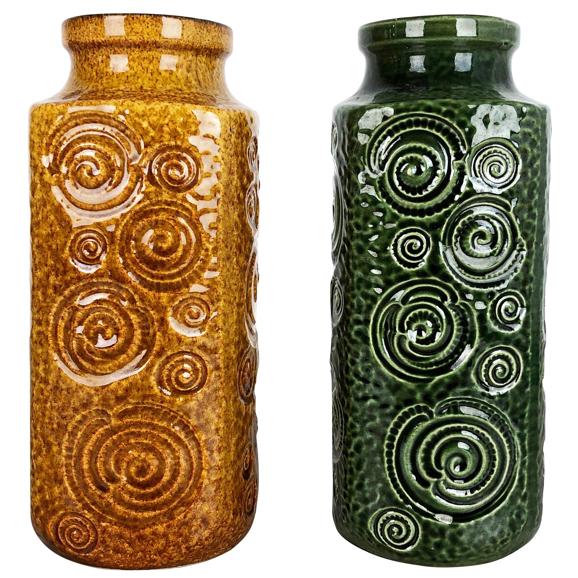 Set of Two Pottery Fat Lava Vases Jura "282-26" Made by Scheurich, Germany 1970s For Sale