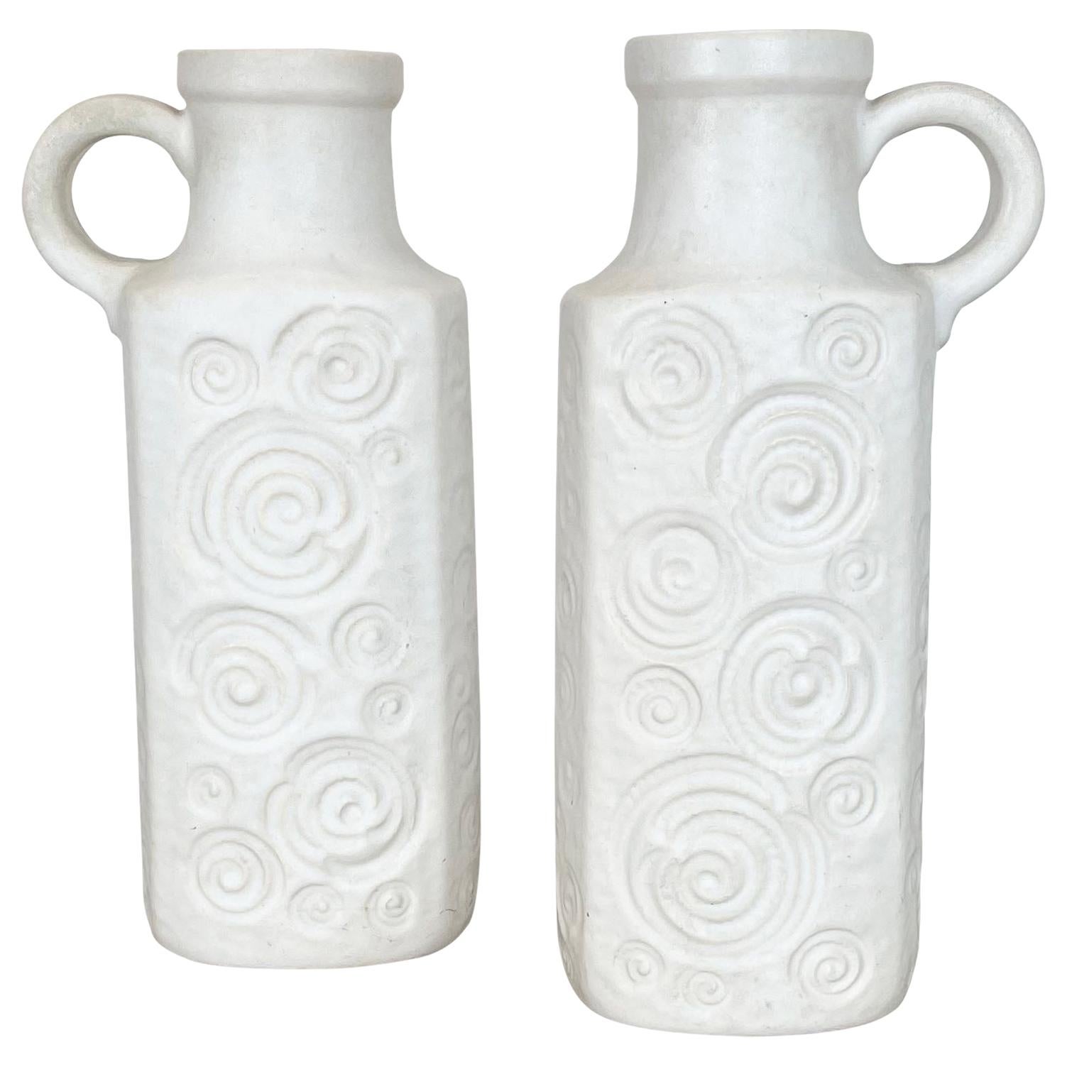 Set of Two Pottery Fat Lava Vases Jura "482-28" Made by Scheurich, Germany 1970s For Sale
