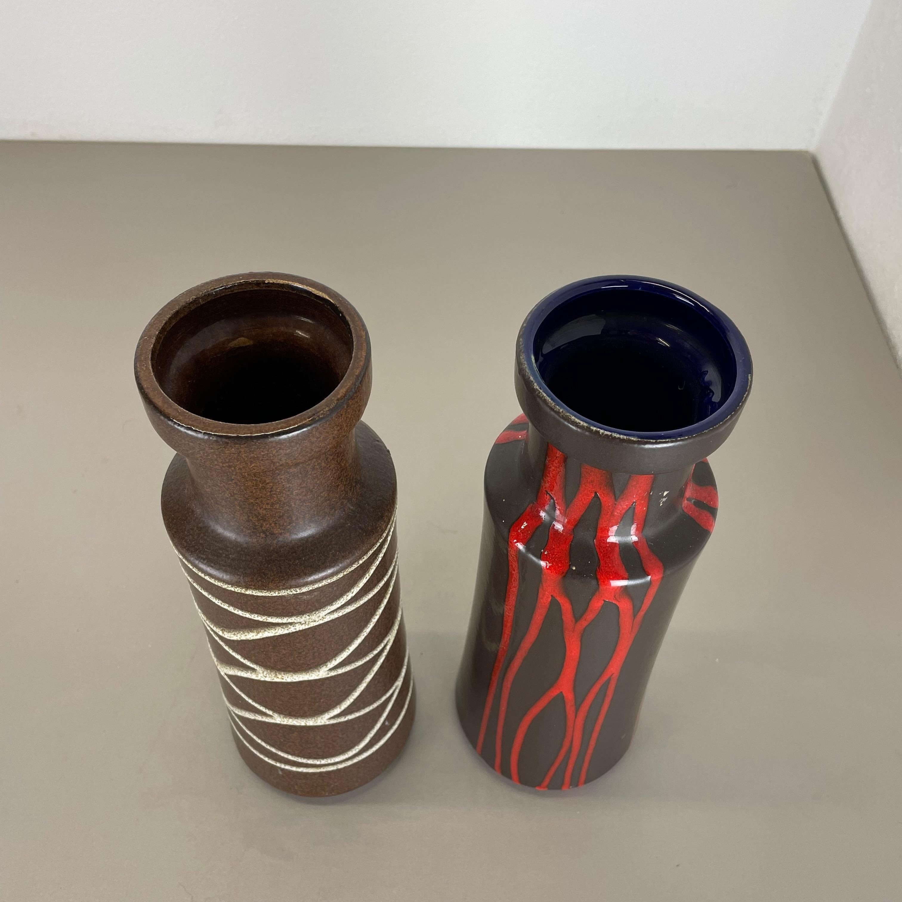 Set aus zwei Fat Lava-Vasen „LINES“ aus Keramik von Scheurich, Deutschland, 1970er Jahre im Angebot 1