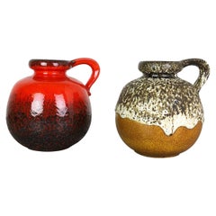 Ensemble de deux vases en poterie lave grasse modèle «484-21 » fabriqués par Scheurich, Allemagne, années 1970
