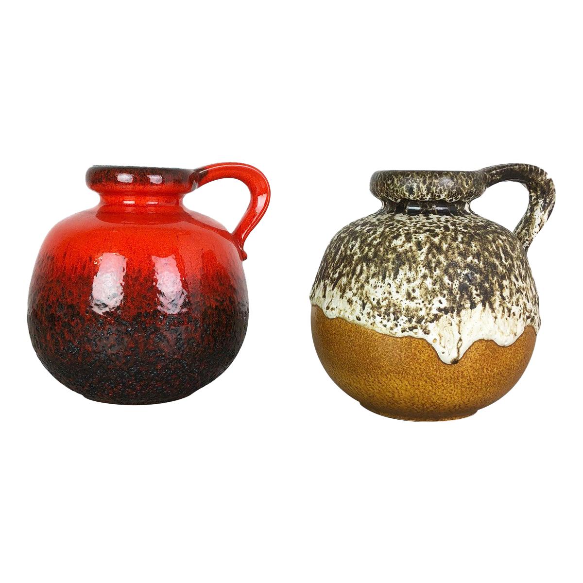 Set of Two Pottery Fat Lava Vases Model "484-21" Made by Scheurich Germany 1970s For Sale