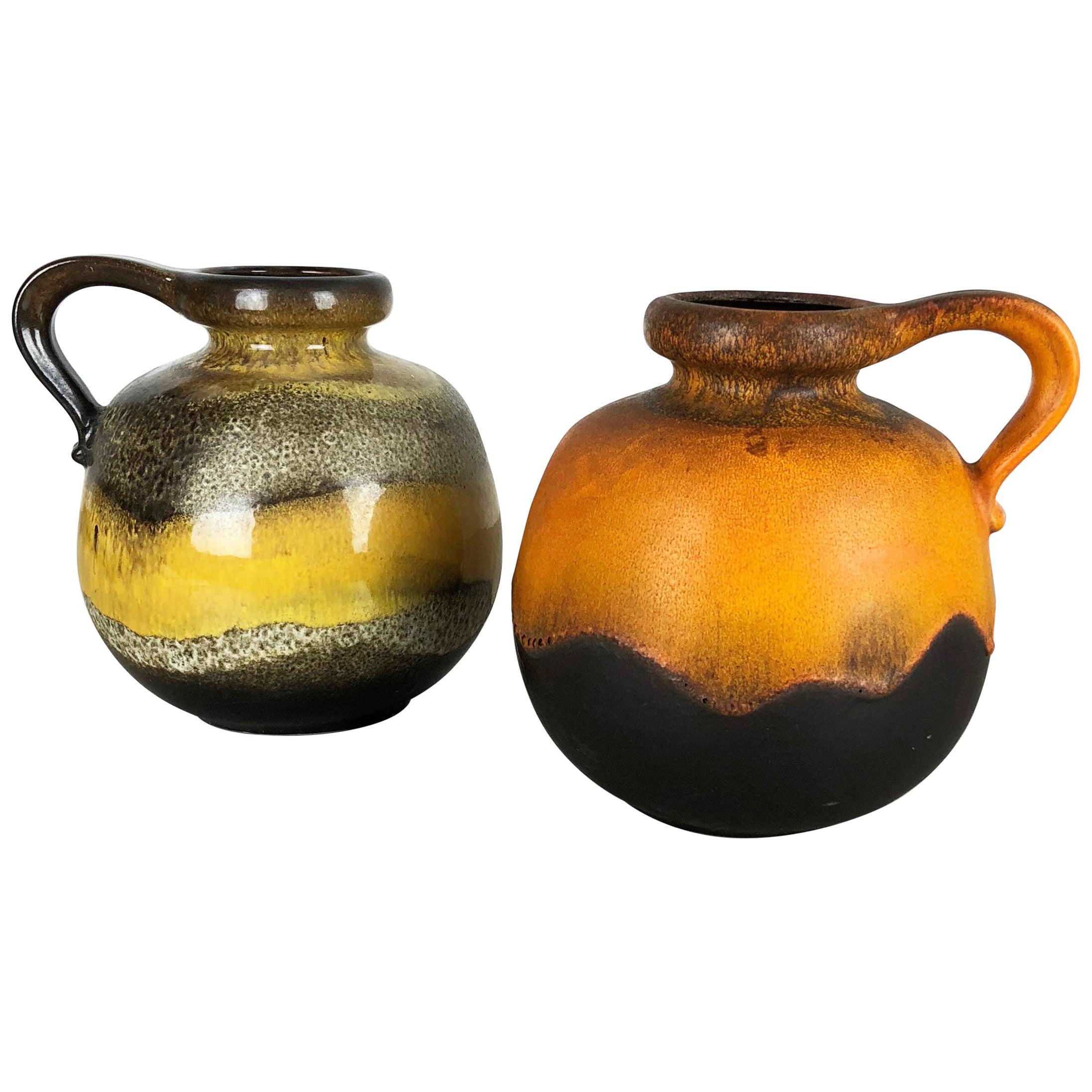 Ensemble de deux vases en poterie lave grasse modèle « 484-21 » fabriqués par Scheurich, Allemagne, années 1970