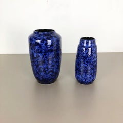 Set of Two Pottery Fat Lava Vases Model "BLUE" Made by Scheurich, Germany, 1970s